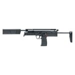 Réplique Umarex H&K MP7 SD à plombs, crosse déployée et faux modérateur de son, côté gauche