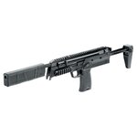 Umarex MP7 SD vu de trois quarts, rail Picatinny supérieur et rail latéral