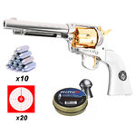 Revolver Colt Smoke Wagon nickelé à barillet doré avec 10 capsules de CO2, boîte de plombs Rifle et 20 cibles