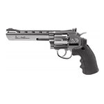 Revolver Dan Wesson 6 pouces chromé vu du côté gauche, signature Dan Wesson sur le canon