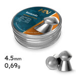 Boîte ronde H&N Baracuda 4,5 mm de 400 plombs et deux plombs à tête en dôme, mention 4.5 mm 0,69 g