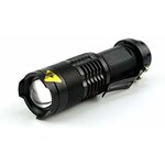 Lampe de poche noire en aluminium à corps strié, lentille convexe et clip métallique