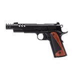 Vorsk CS Defender Pro MEU noir vu du côté gauche, glissière ajourée, compensateur et plaquettes bois et noir