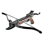 Pistolet arbalète EK Archery Cobra à poignée et fût décor bois, arc noir marqué EK Archery Research