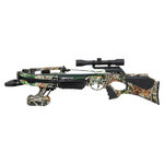 Arbalète Brave 360 camouflage vue de profil, crosse à trou de pouce et lunette sur rail