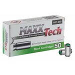 Boîte MaxxTech de 50 cartouches à blanc 9 mm PAK, mention 400 bar, et deux cartouches à opercule vert
