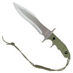 Couteau Rambo V à lame polie gravée Rambo, manche vert olive et dragonne en cordelette