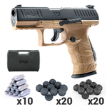 STARTER PACK Pistolet WALTHER PPQ M2 T4E tan cal.43 type gomme cogne : avec mallette (