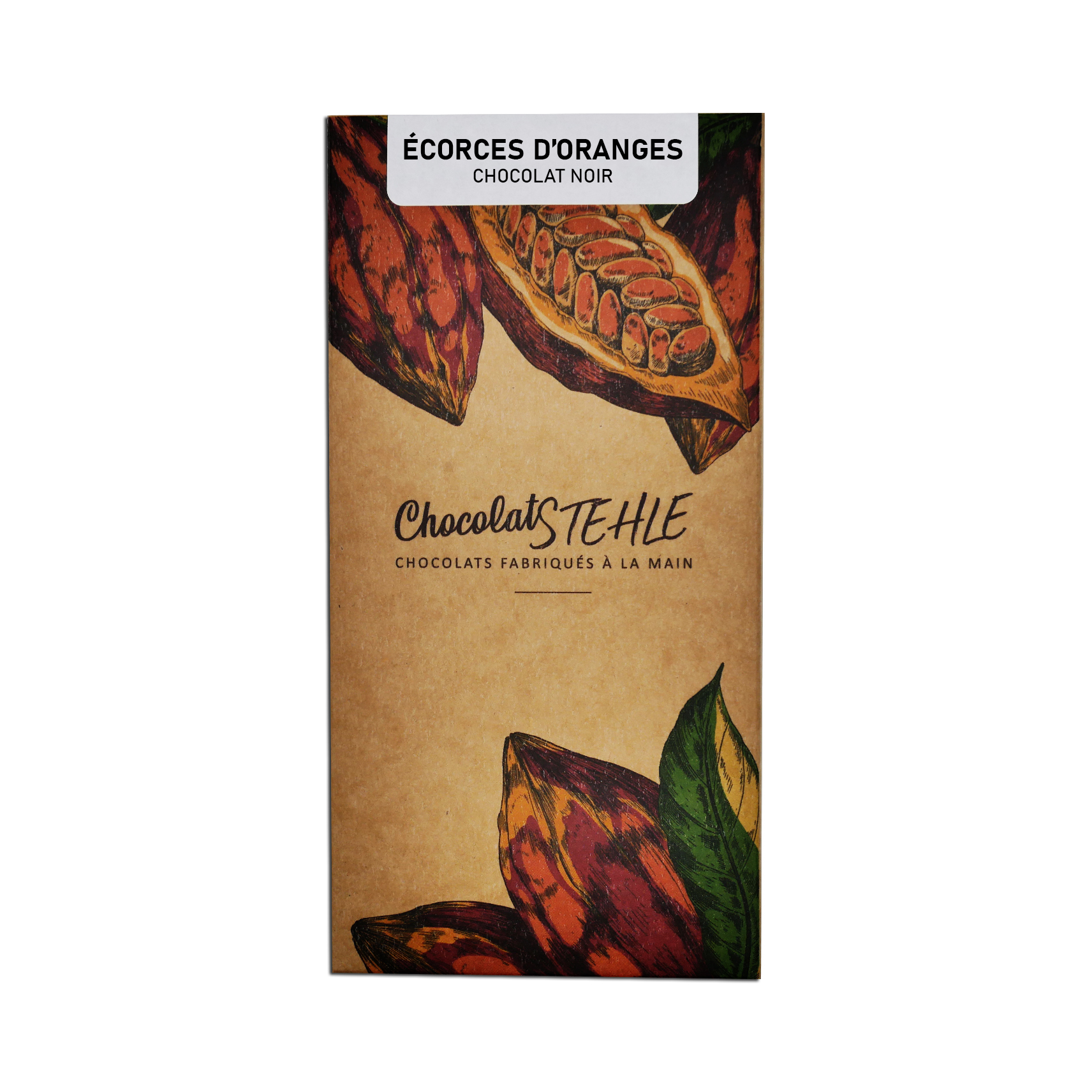 Tablette de chocolat noir écorces d'oranges recto