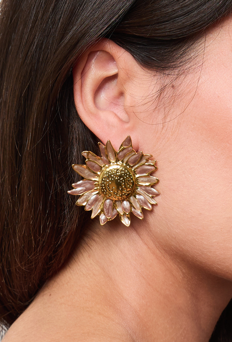 boucle doreille fleur marron perle des iles acier inoxydable