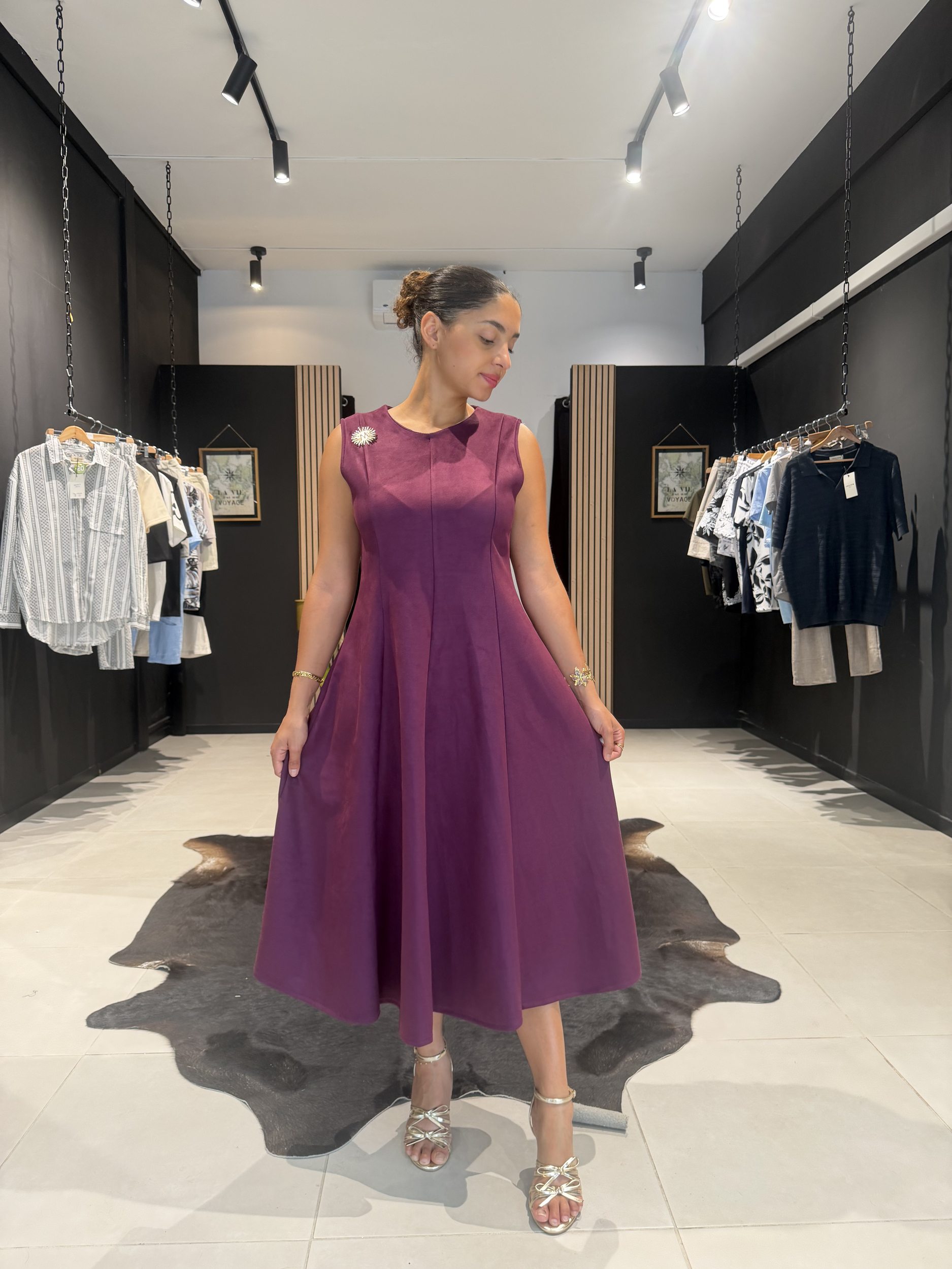 ROBE EMILIE PRUNE PERLE DES ILES 974 MODE FEMME BAR A PARFUMS BIJOUX ACIER