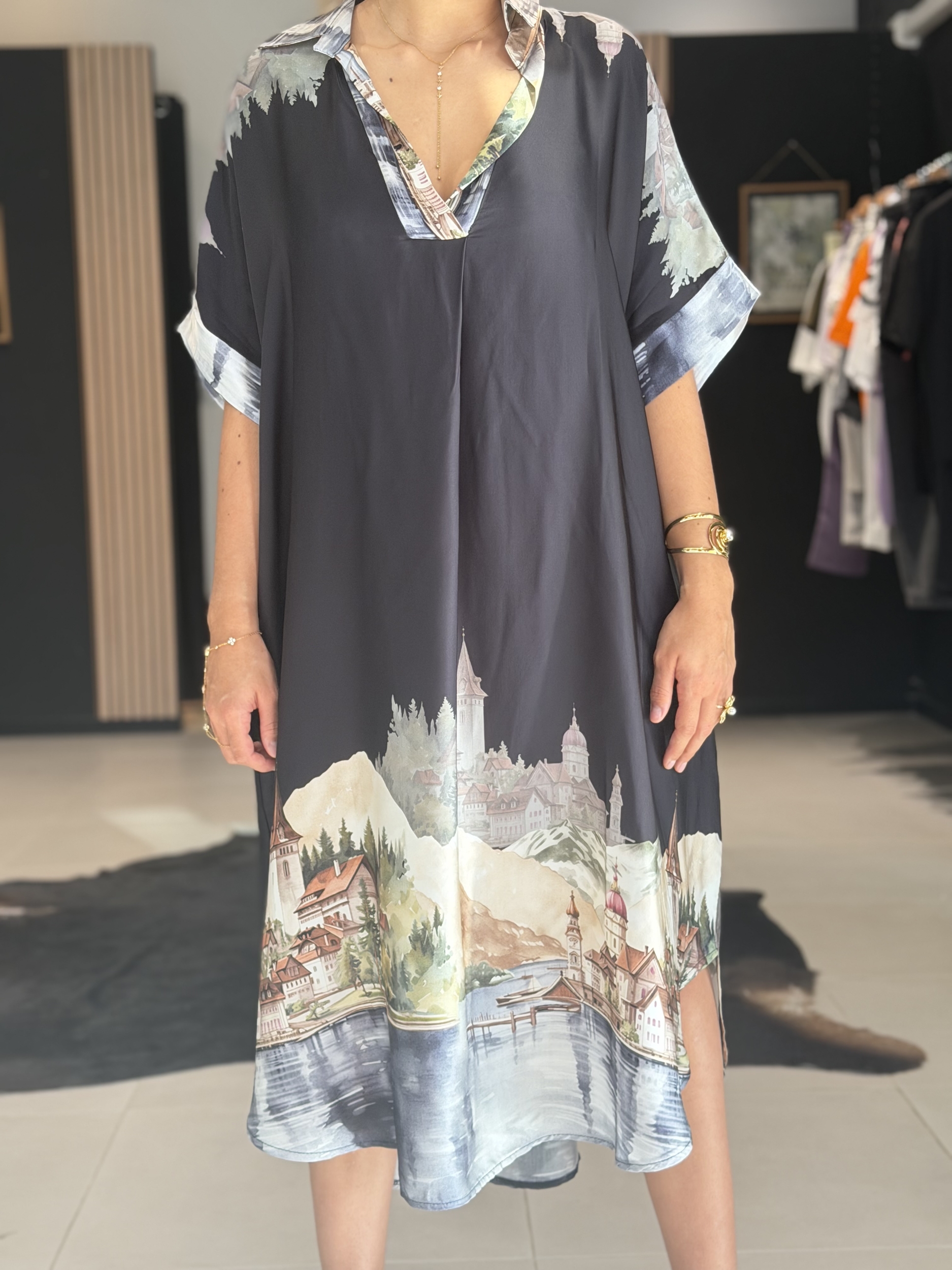 robe paysage Noir perle des iles 974 mode femme la reunion grande taille