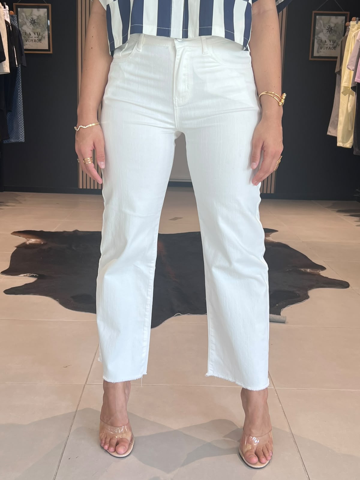 JEAN WIDE LEG BLANC PERLE DES ILES 974 MODE FEMME