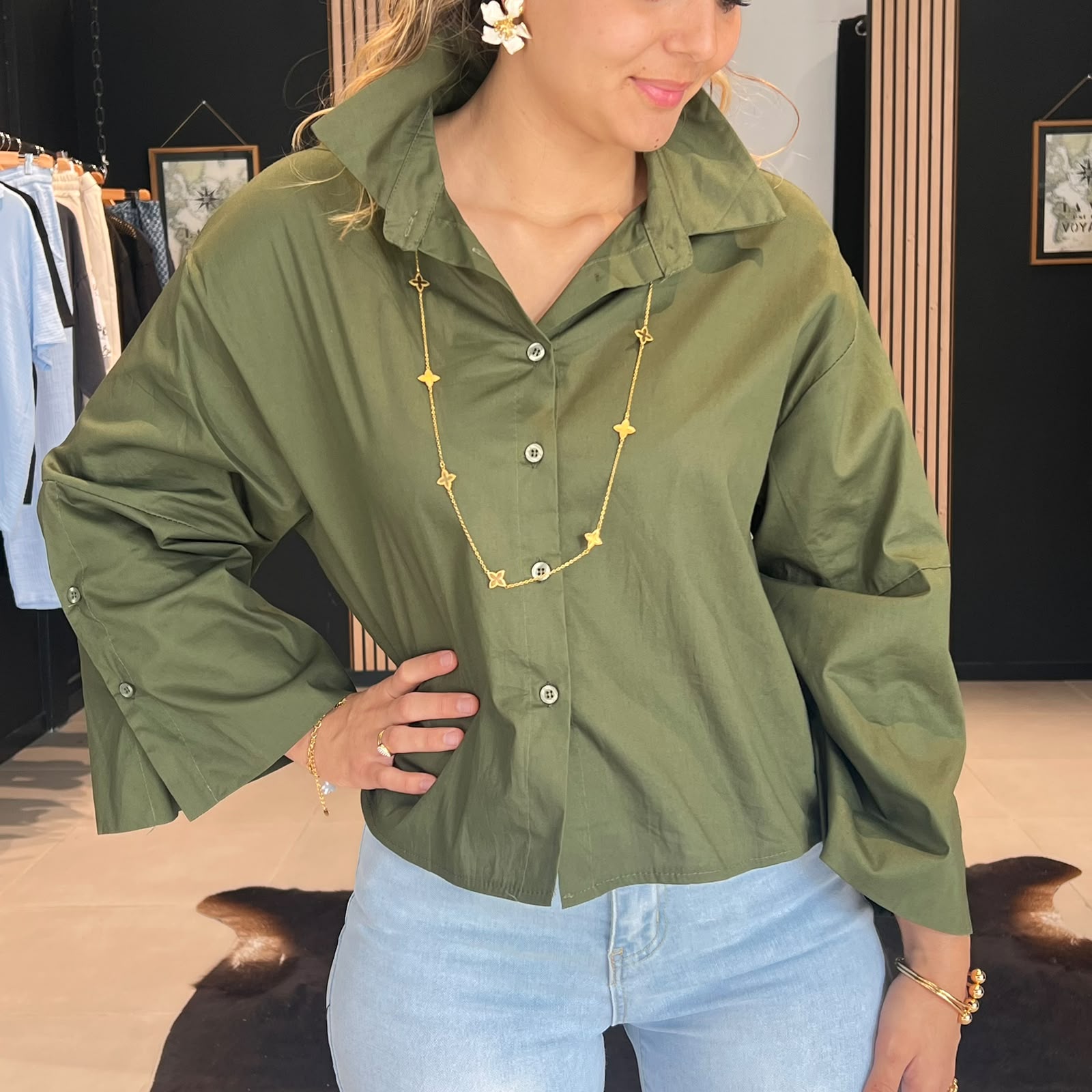 chemise chona kaki perle des iles mode femme 974