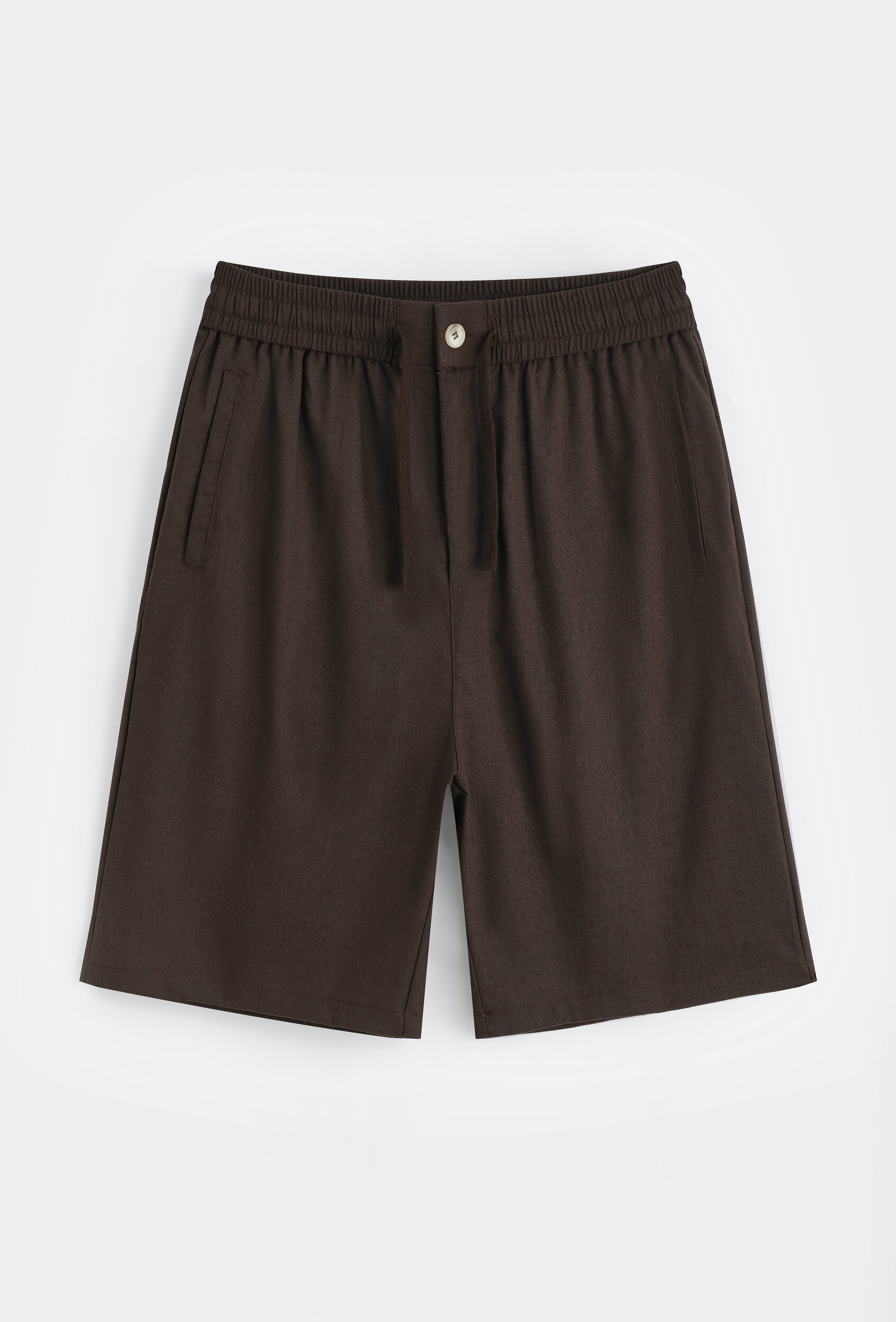 Short BENJI homme chocolat en coton et lin avec taille élastiquée et cordon de serrage perle des iles 974