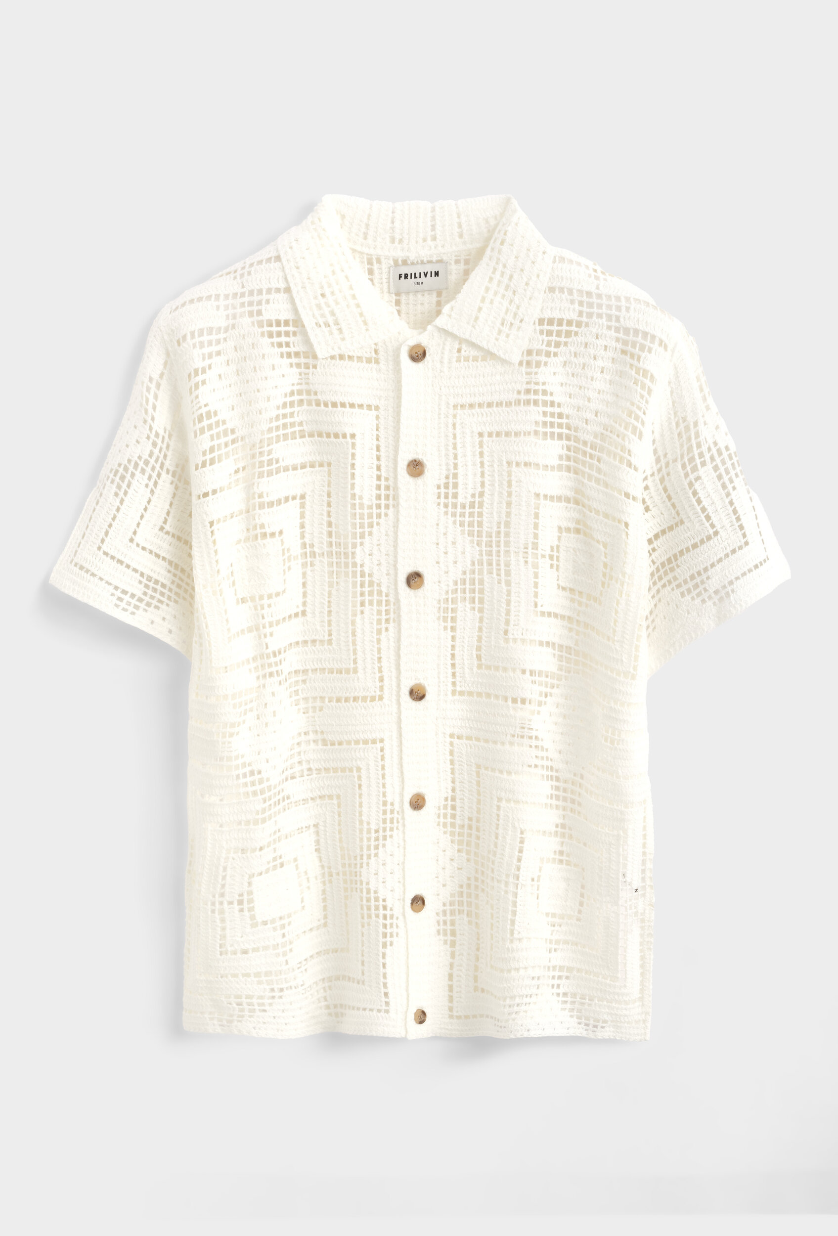 Chemise JAY homme écrue en maille ajourée à motifs géométriques et manches courtes perle des iles 974
