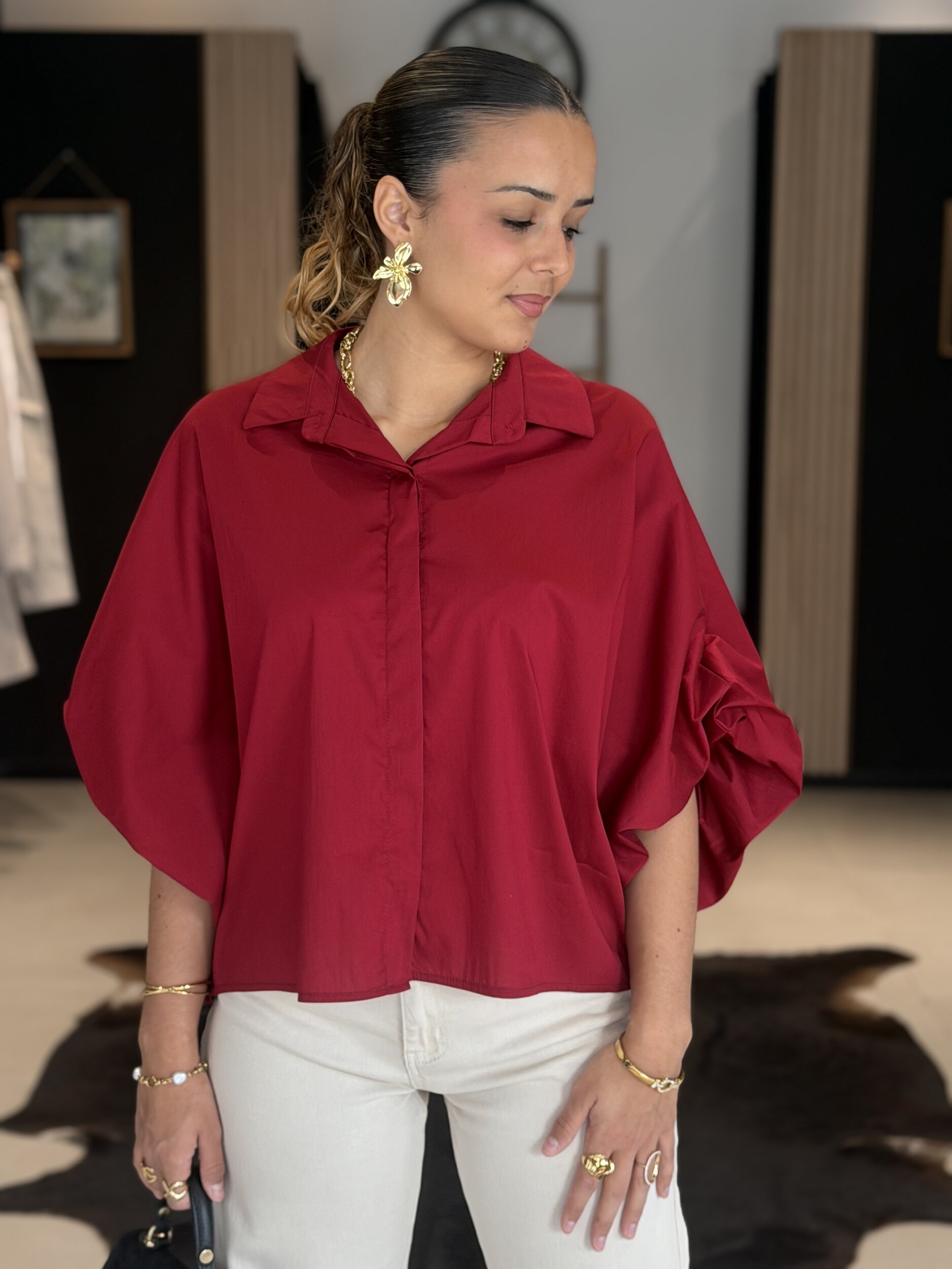 Chemise femme fluide rouge MELANIE à manches 3/4 – Perle des Îles