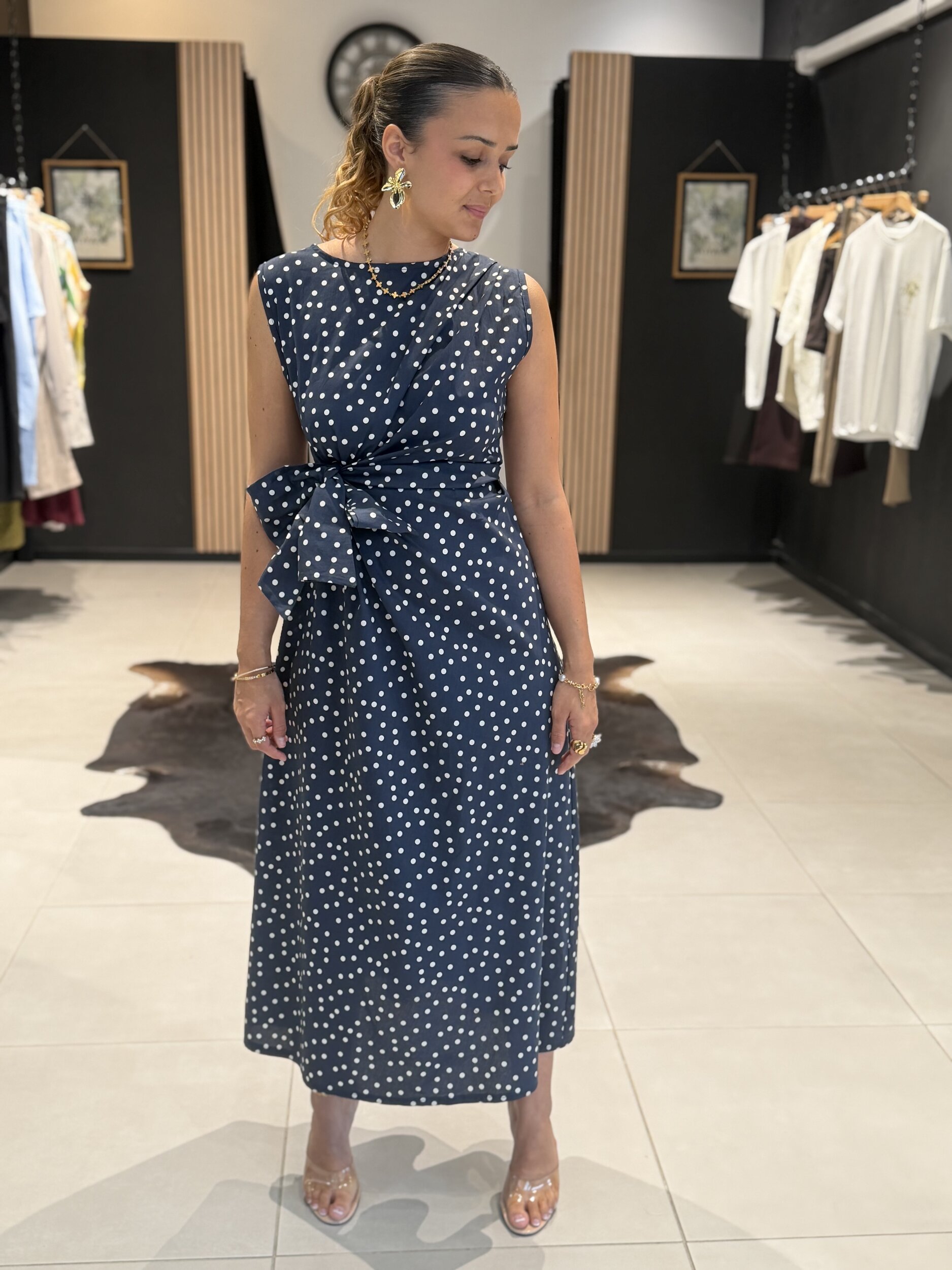 Robe longue femme bleu marine à pois blancs perle des iles 974
