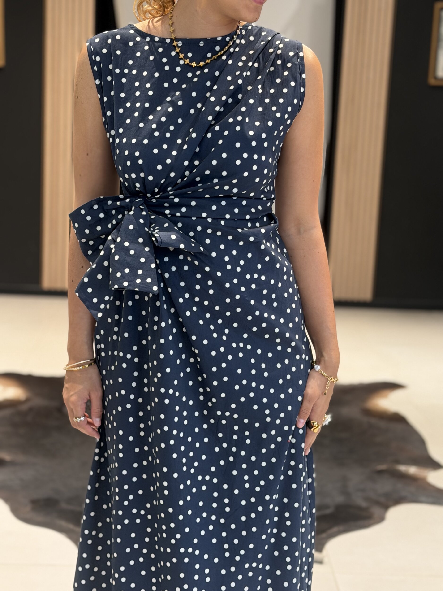 Robe longue femme bleu marine à pois blancs perle des iles 974