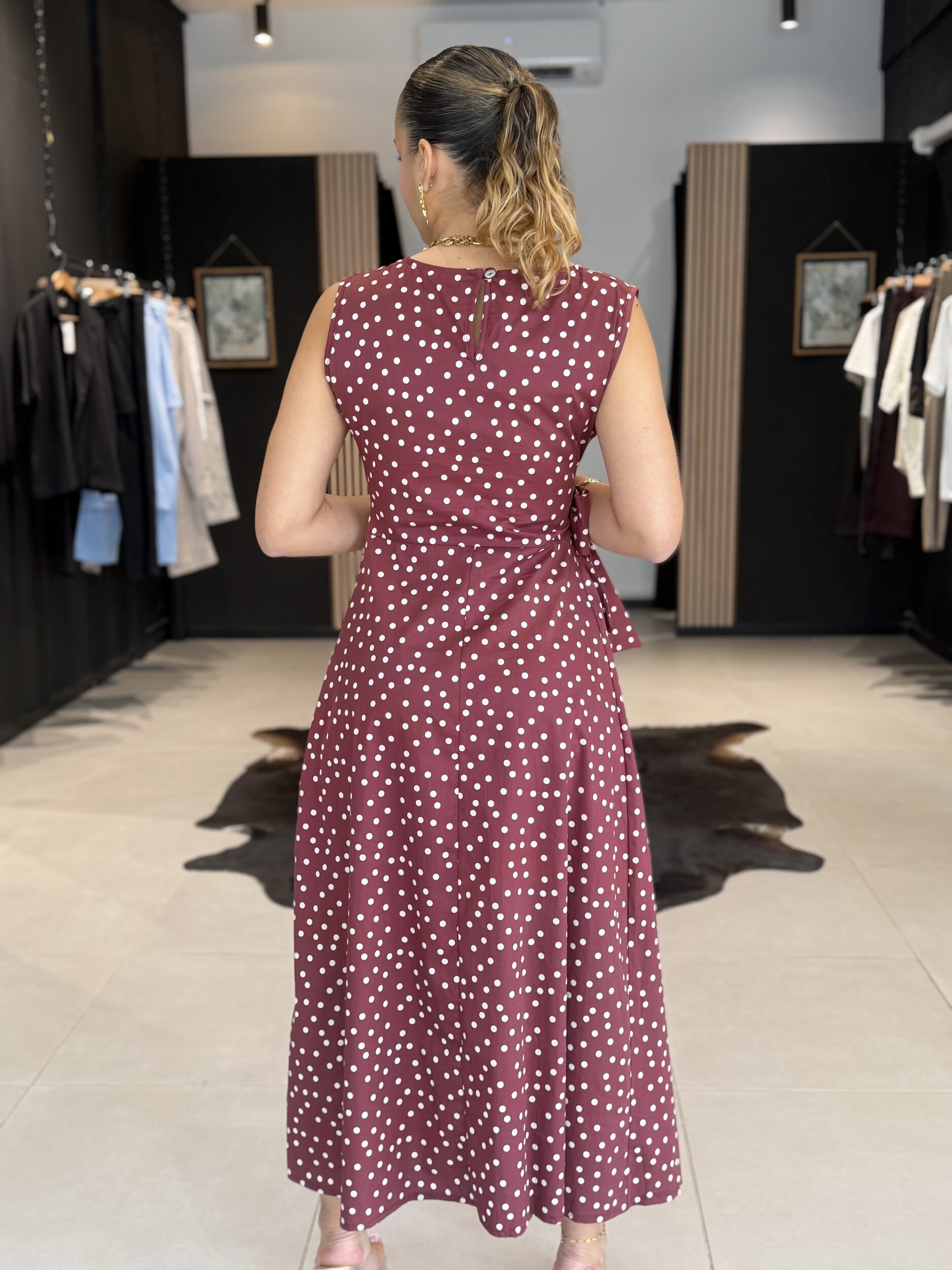 Robe longue femme bordeaux à pois blancs perle des iles 974