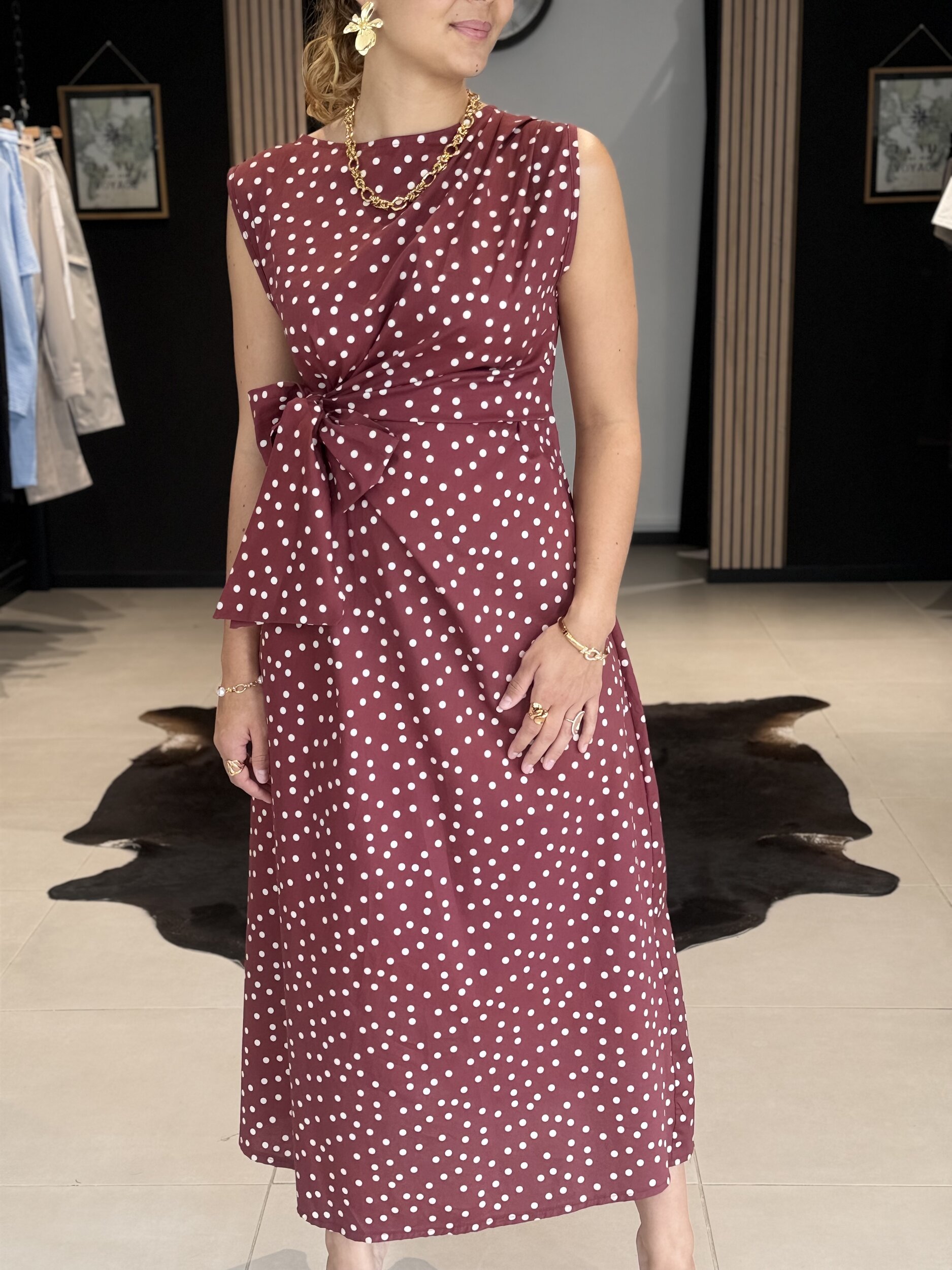 Robe longue femme bordeaux à pois blancs perle des iles 974