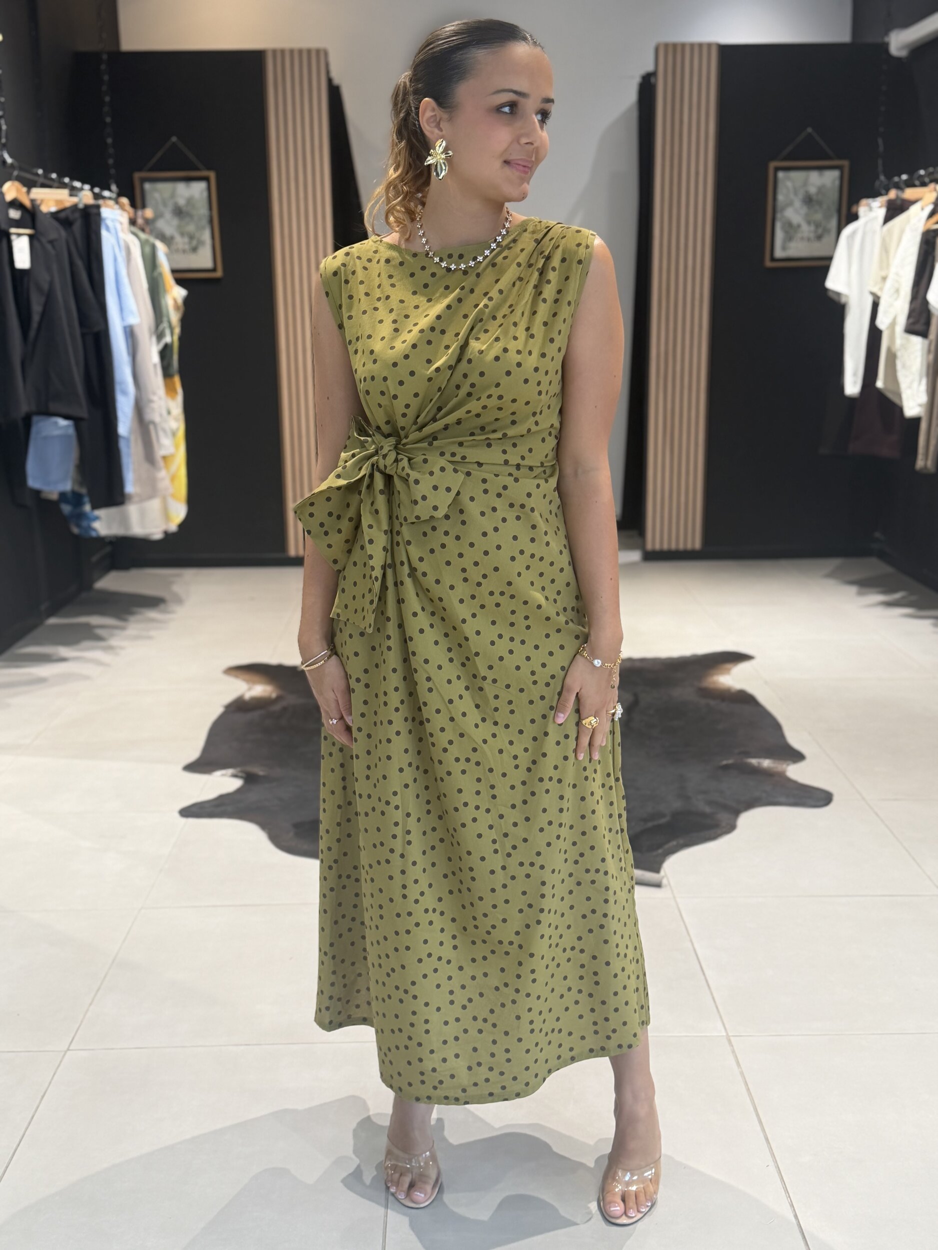 Robe longue femme vert à pois blancs perle des iles 974