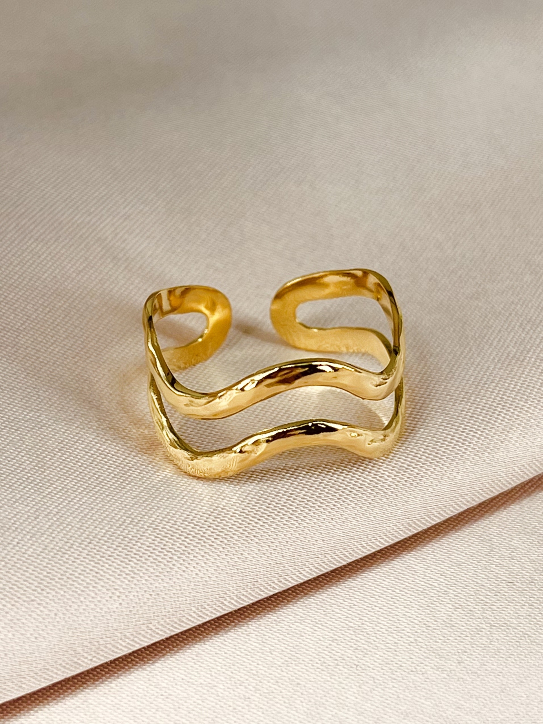 Bague acier inoxydable doré - taille ajustable perle des iles