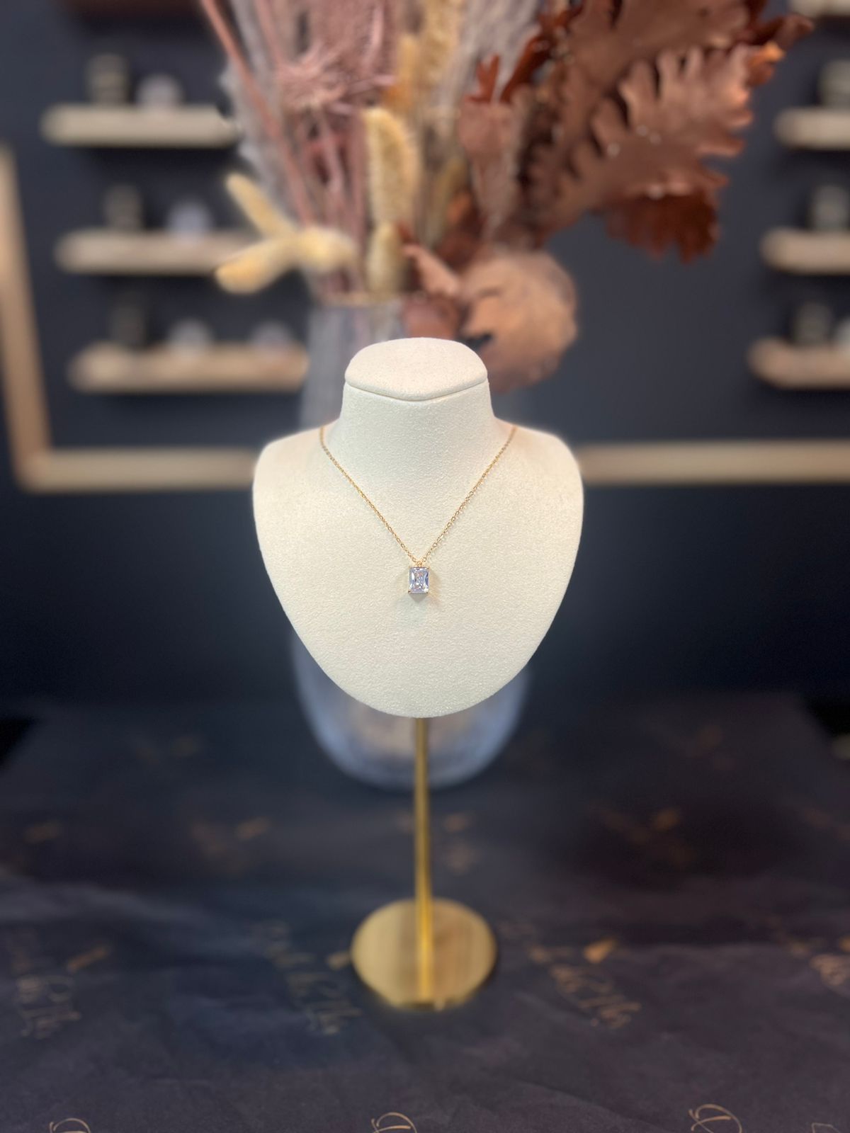 collier pierre diamant perle des iles acier inoxydable
