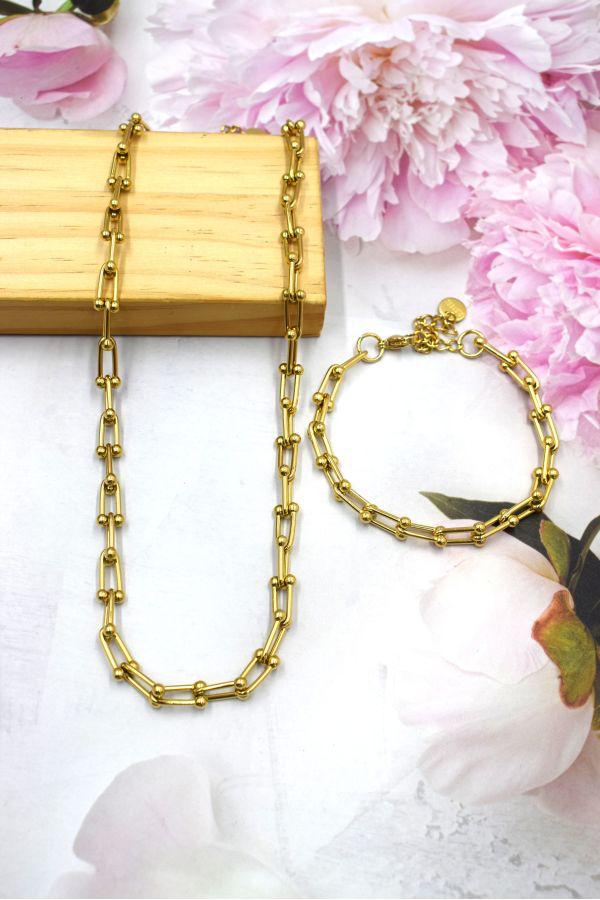 Parure Bracelet collier ICONIC acier inoxydable taille ajustable perle des iles 974