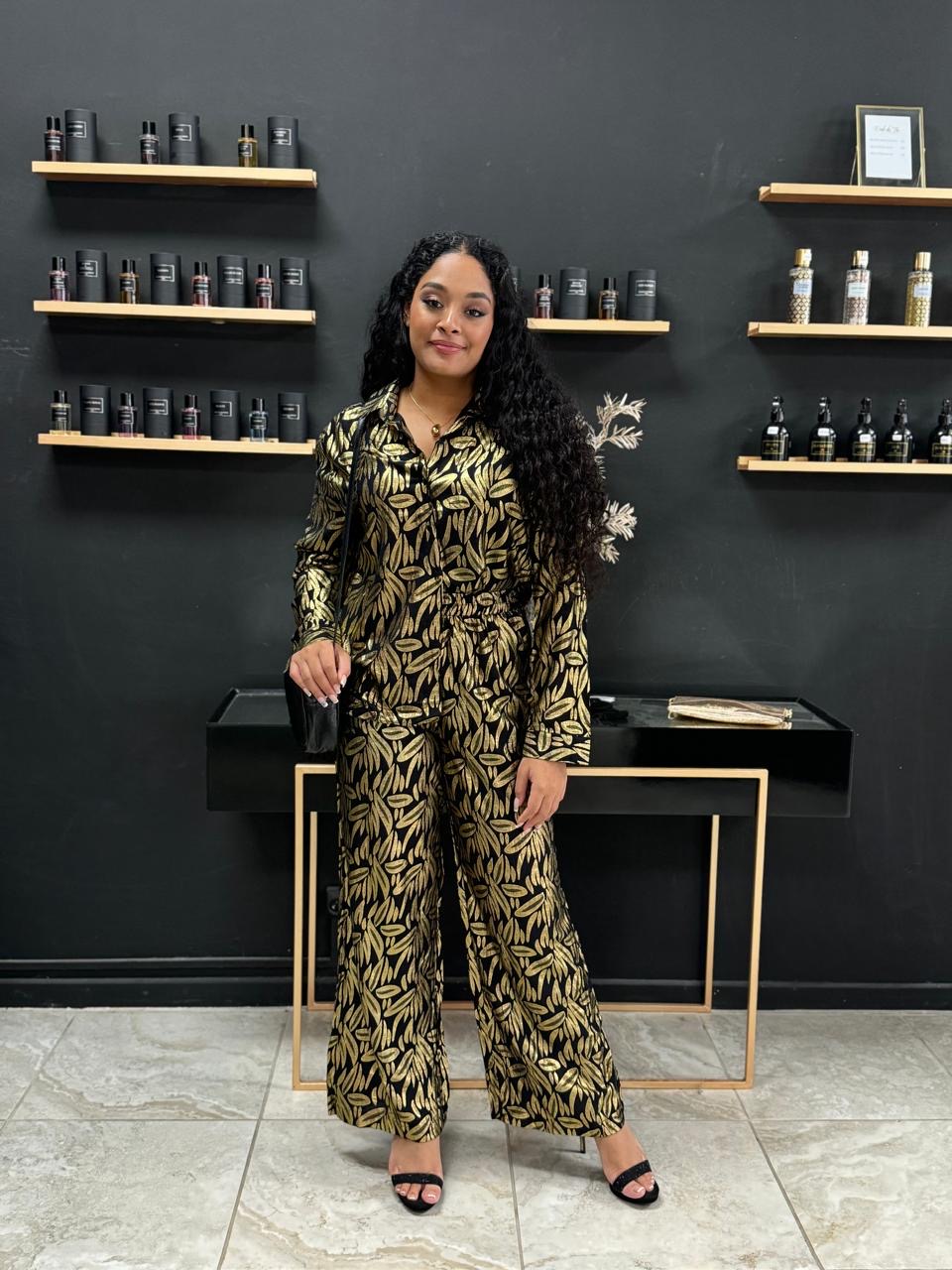 ensemble BAHIA doré gold pailleté mariage fte ceremonie perle des iles mode femme grande taille 974