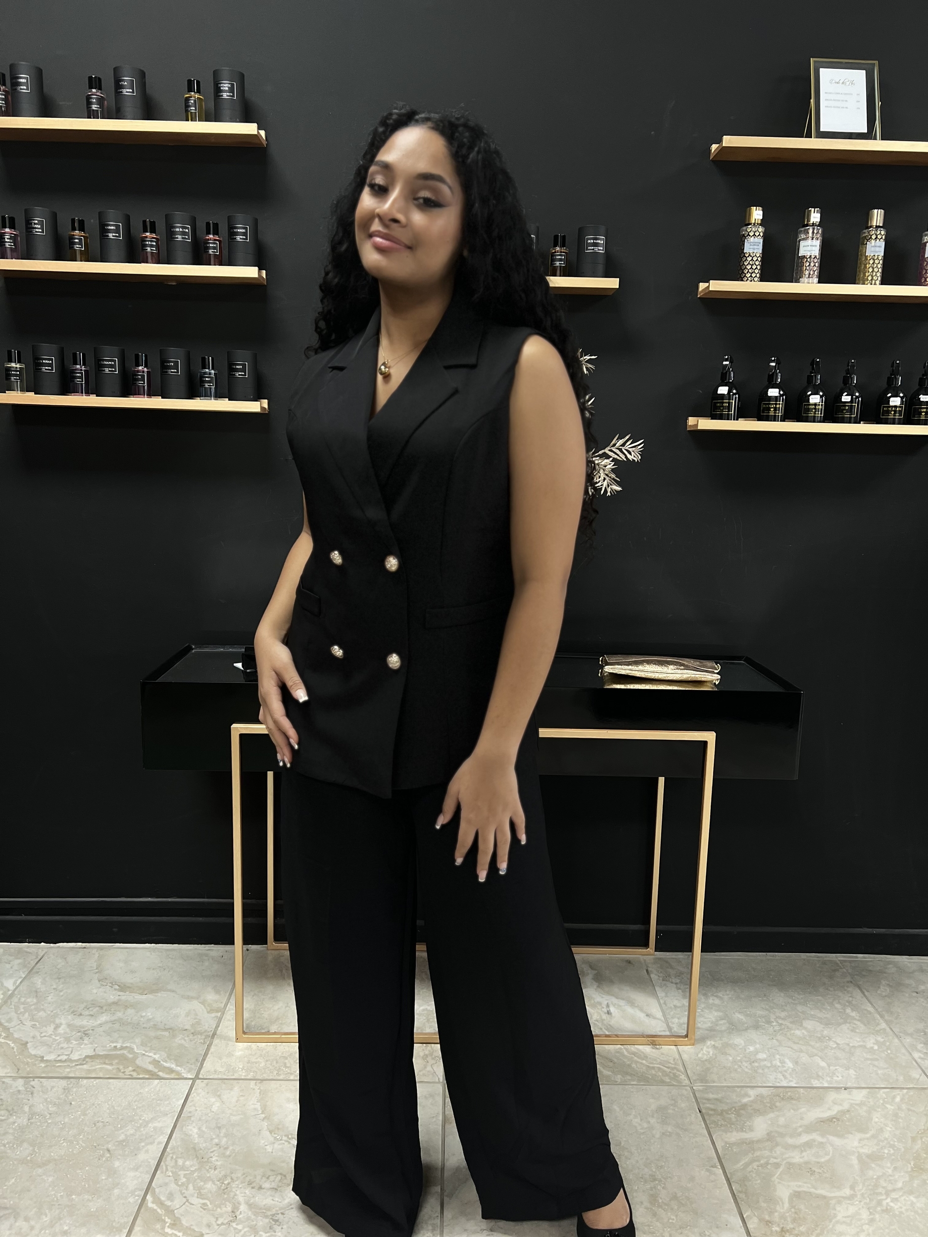 Veste Blazer noir doré mariage bapteme fete ceremonie perle des iles 974 mode femme grande taille