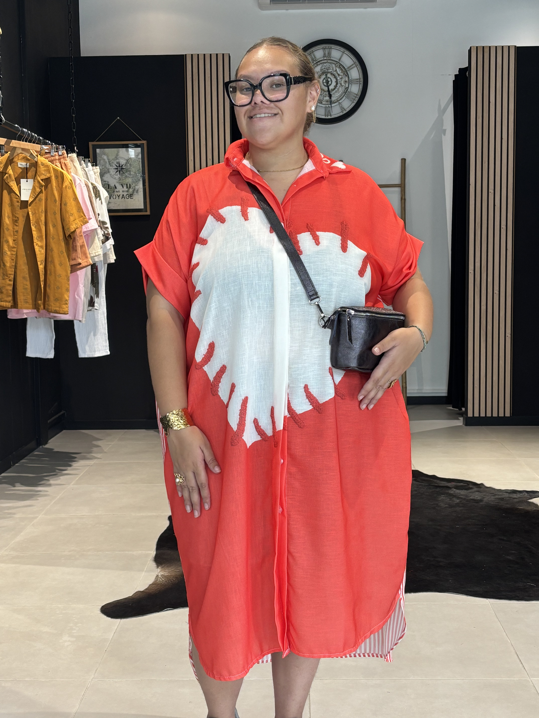 Robe chemise SAINT-TROPEZ rouge- Taille Unique du 36 au 50 Prêt