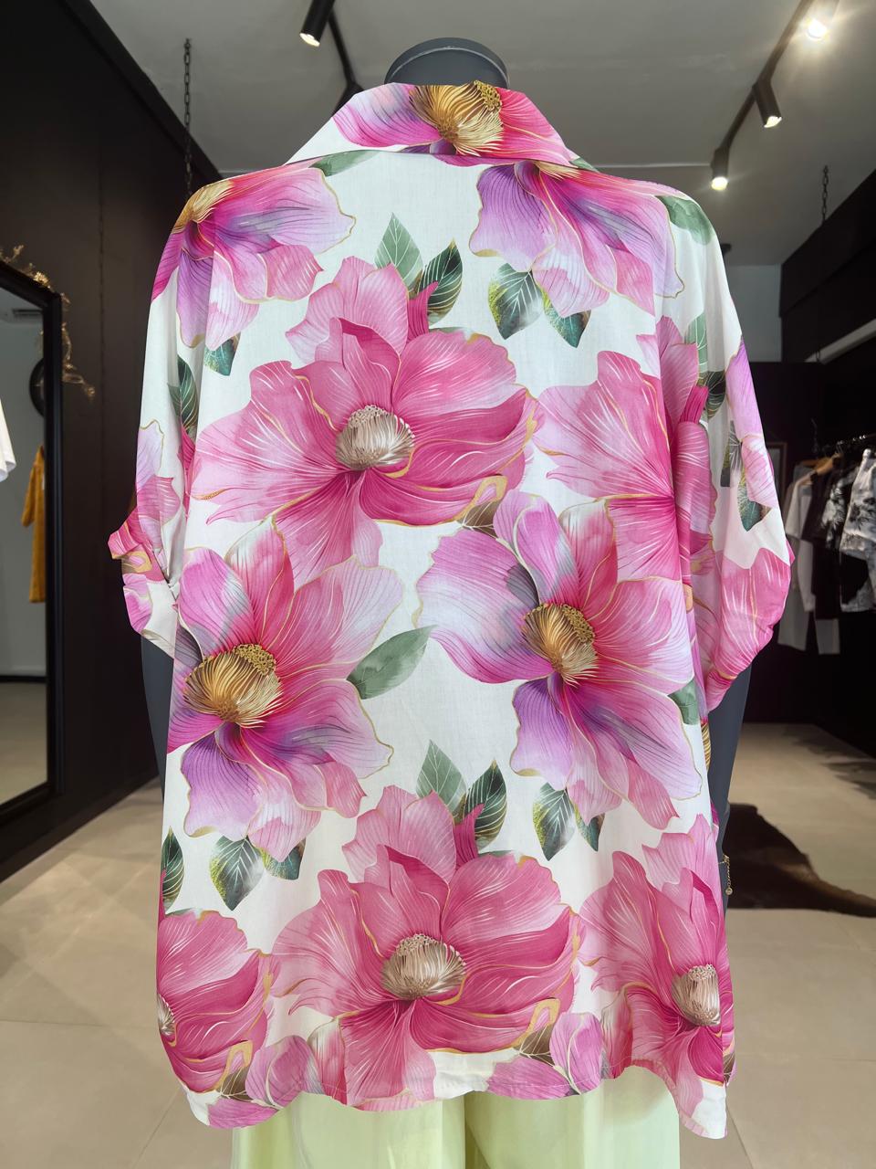 chemise oversize FLORA rose taille unique grande taille perle des iles 974 la reunion mode femme pret a porter feminin robe ample