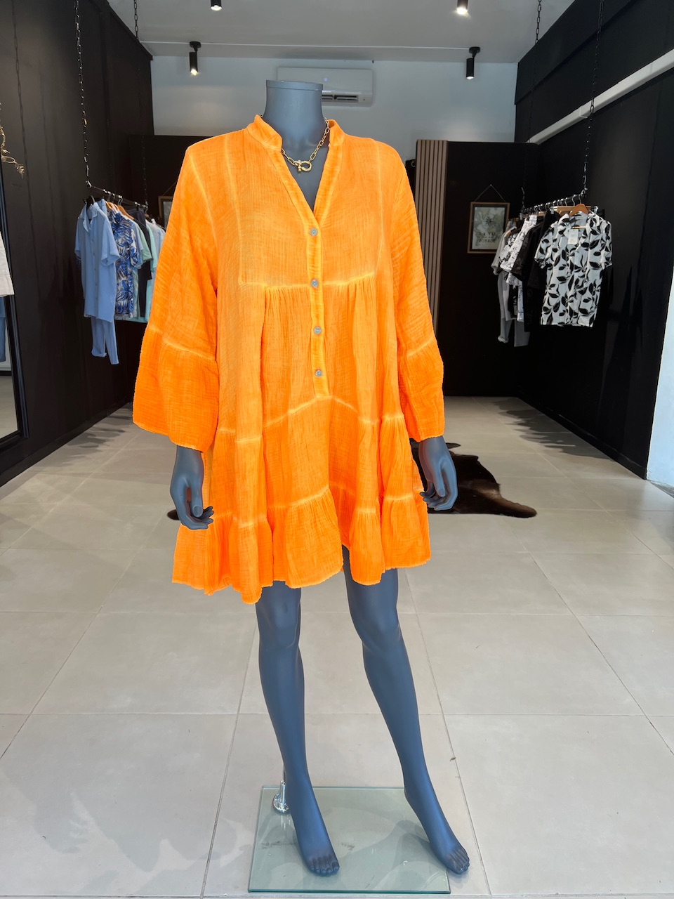 robe SUNNY fluo orange made in italie  perle des iles 974 mode femme homme parfumerie bar a parfum saint pierre la reunion