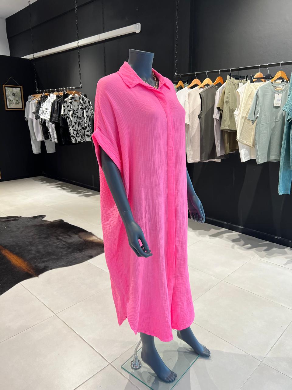 chemise joya fluo rose gaze de coton fabriqué en italie perle des iles 974 mode femme grande taille la reunion pret porter femme
