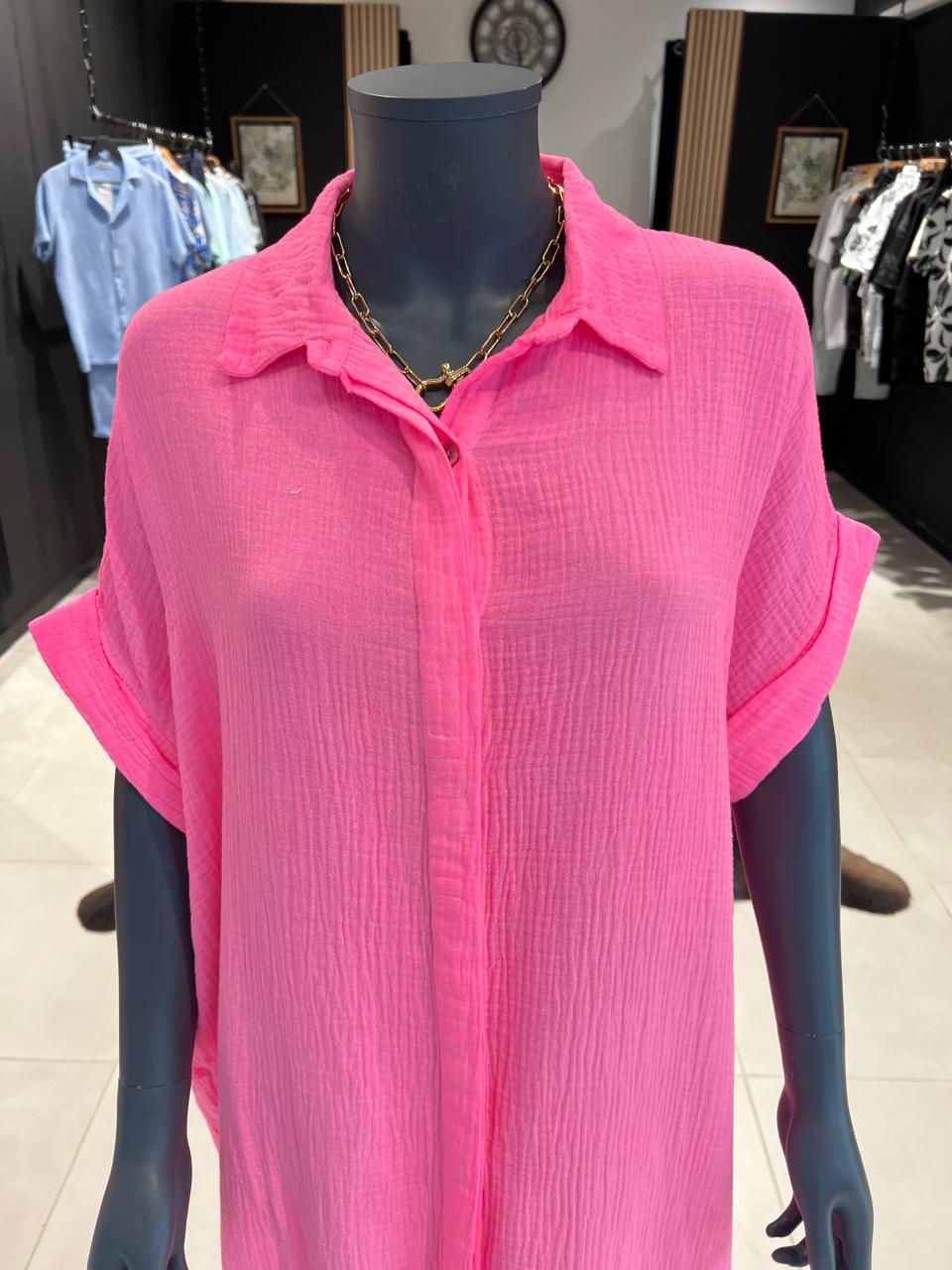 chemise joya fluo rose gaze de coton fabriqué en italie perle des iles 974 mode femme grande taille la reunion pret porter femme
