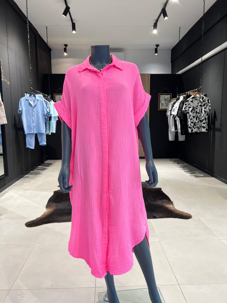 chemise joya fluo rose gaze de coton fabriqué en italie perle des iles 974 mode femme grande taille la reunion pret porter femme