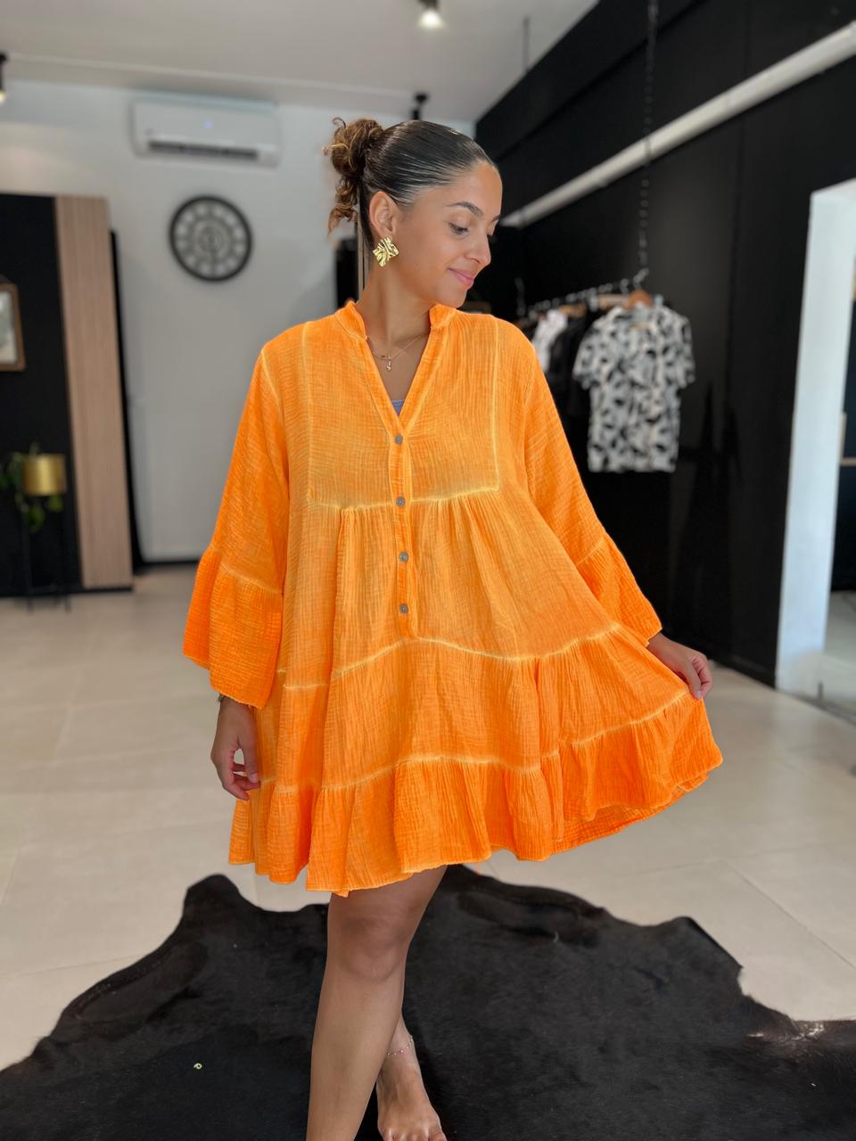 robe SUNNY fluo orange made in italie  perle des iles 974 mode femme homme parfumerie bar a parfum saint pierre la reunion