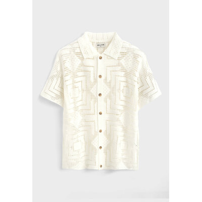 Chemise JAY homme écrue en maille ajourée à motifs géométriques et manches courtes perle des iles 974
