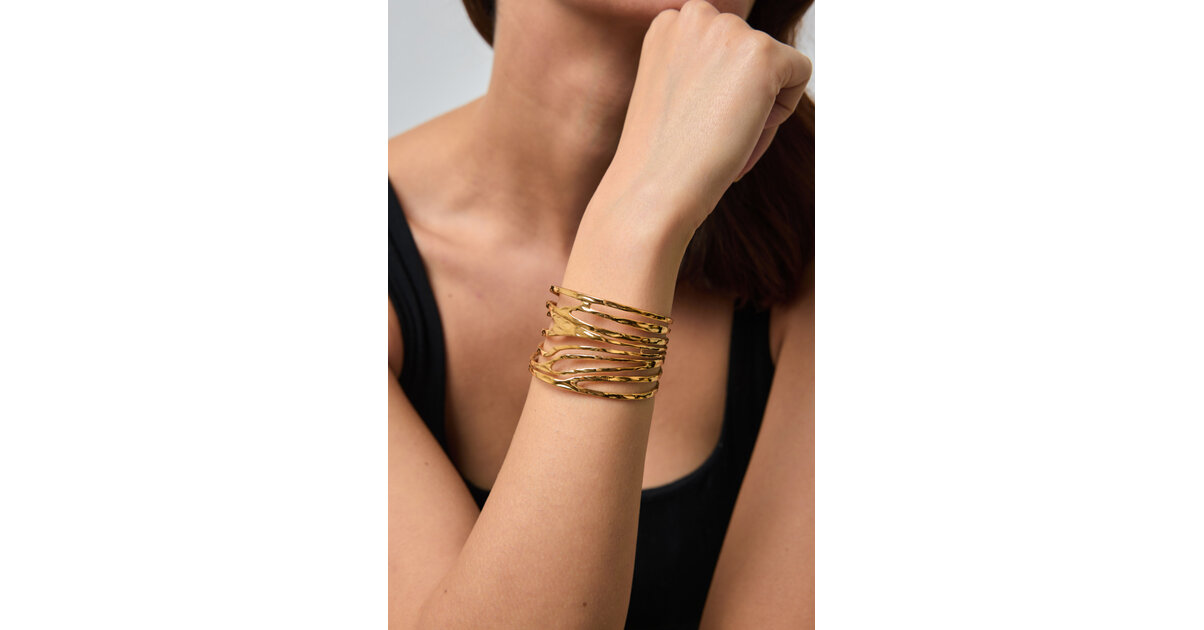 Bracelet Jonc Perlé Doré Pour Femme - Acier Inoxydable, Style élégant, Neuf Sans Emballage