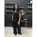 Veste Blazer noir doré mariage bapteme fete ceremonie perle des iles 974 mode femme grande taille