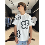 tee shirt blanc fleur noir pour homme – tenue estivale tendance vendue saint pierre à La Réunion