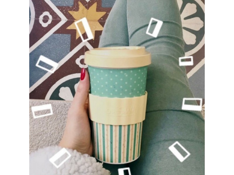 BAMBOO CUP RETRO DOTS LINE BEIGE 3
