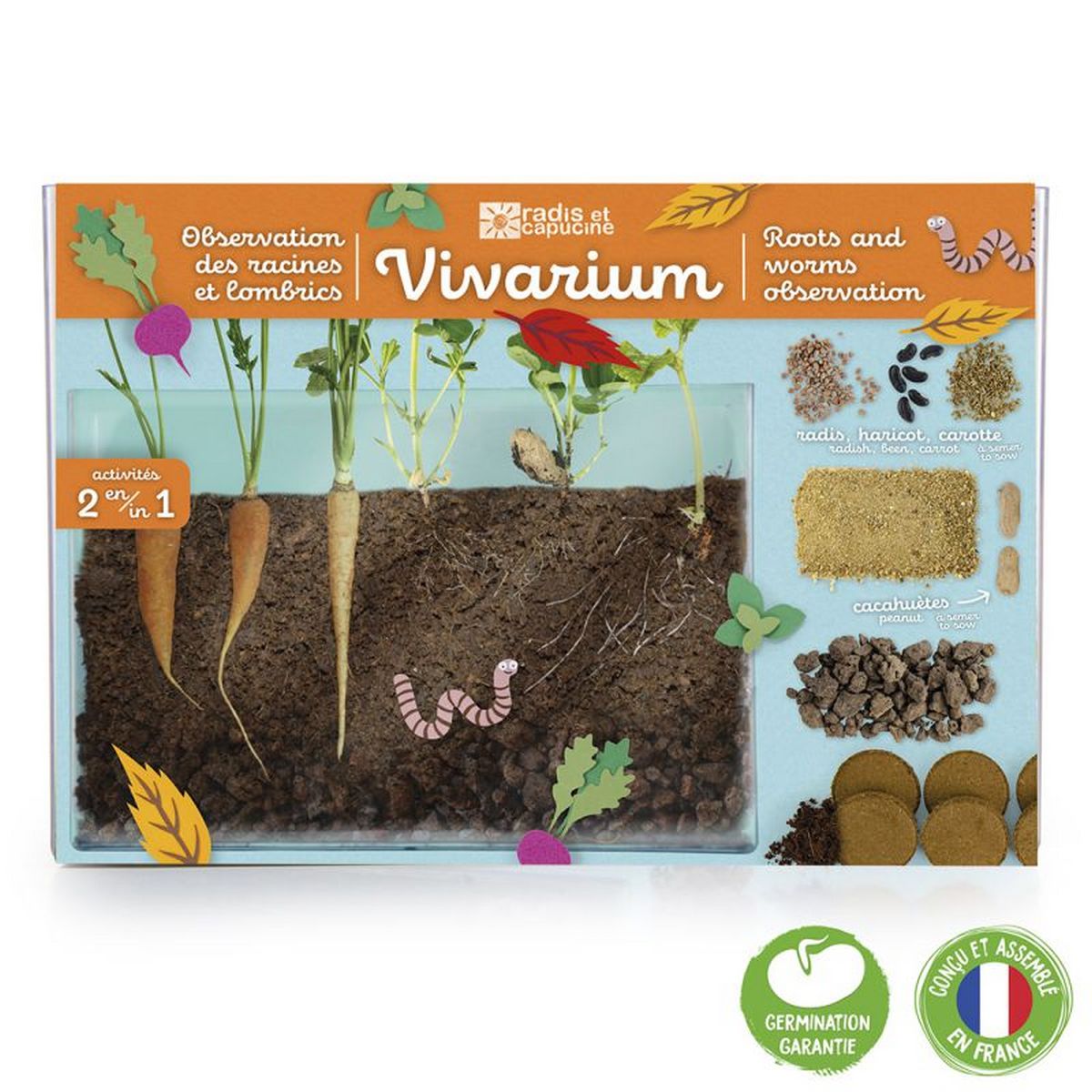 Terrarium/vivarium pour observer les racines et les vers de terre