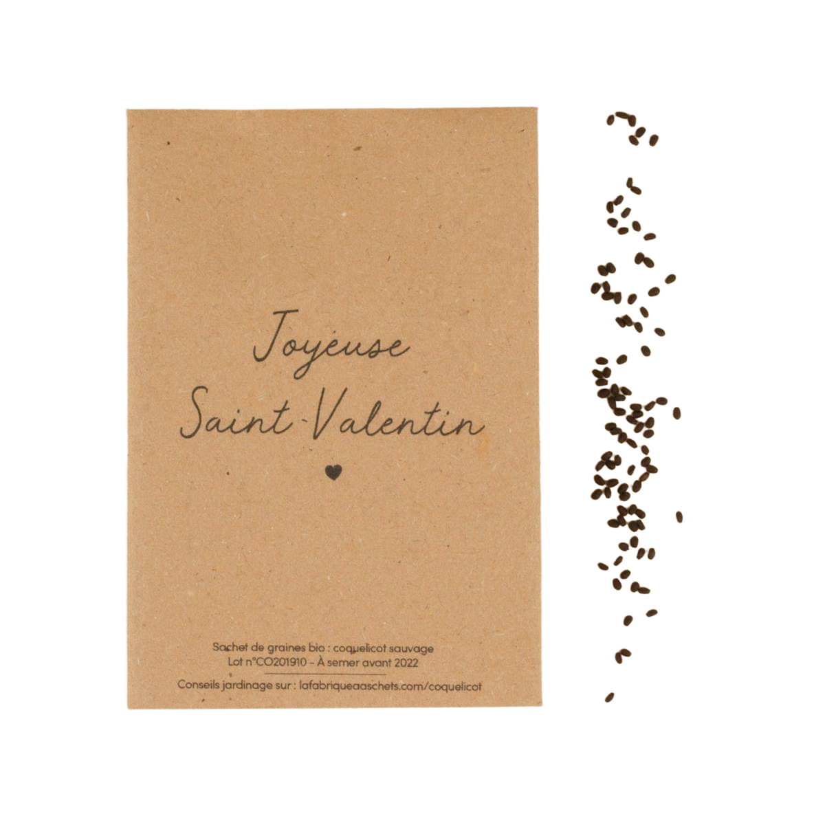 Sachet de graines bio avec message : Joyeuse St Valentin - Coquelicot