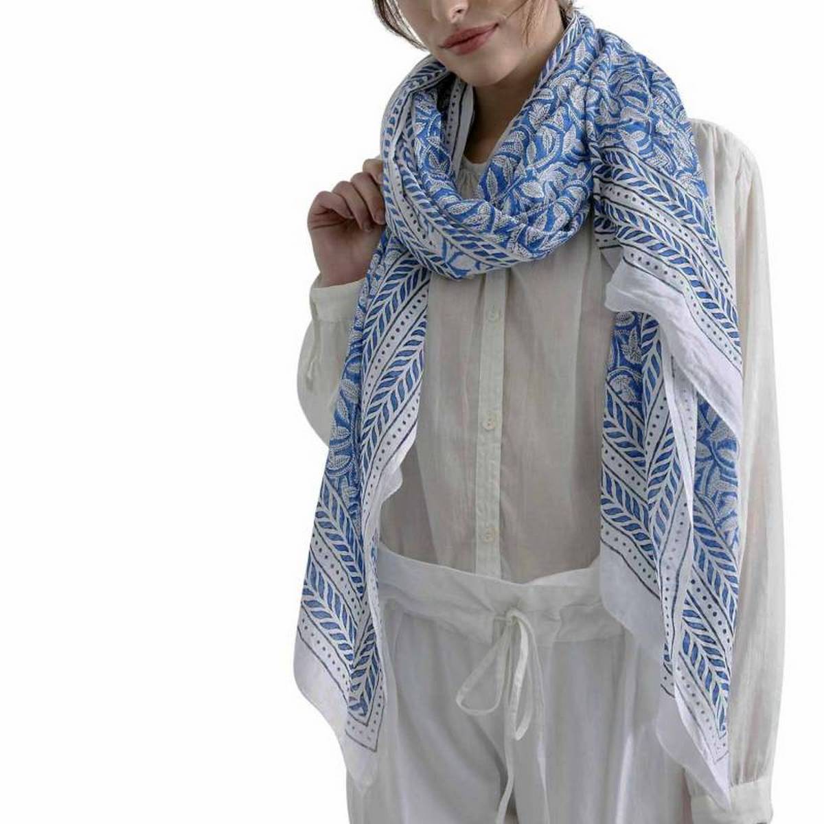 foulard zen ethic etole-blockprint-leaf-100-coton-110x180-cm une idee cadeau chez ugo et lea   (3)