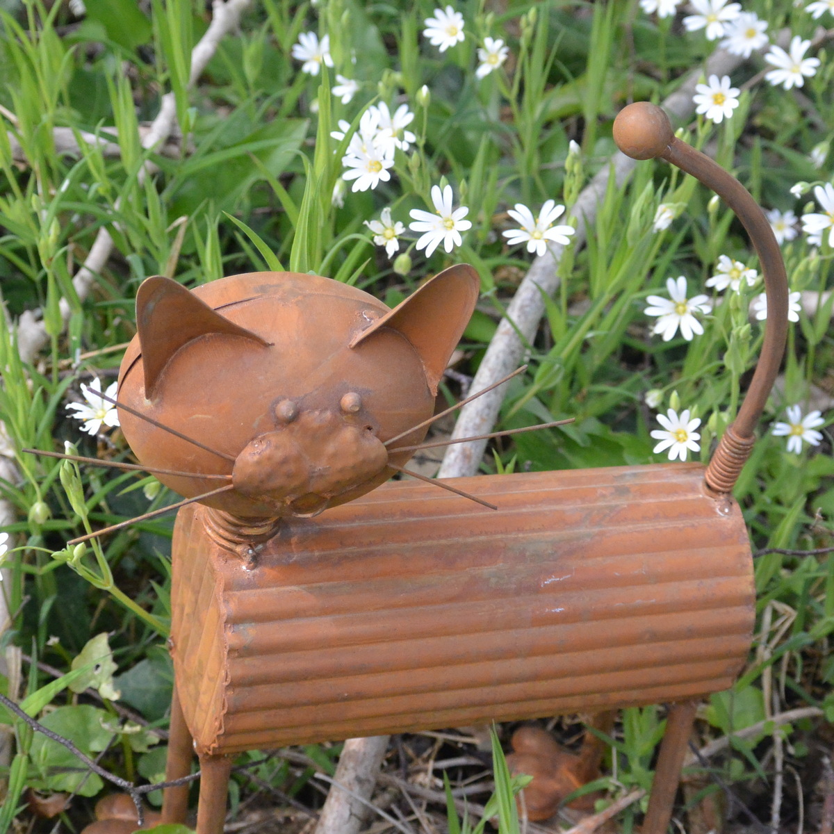 Décoration de Jardin Exterieur Métal Rouillé Chat, Rust Effect