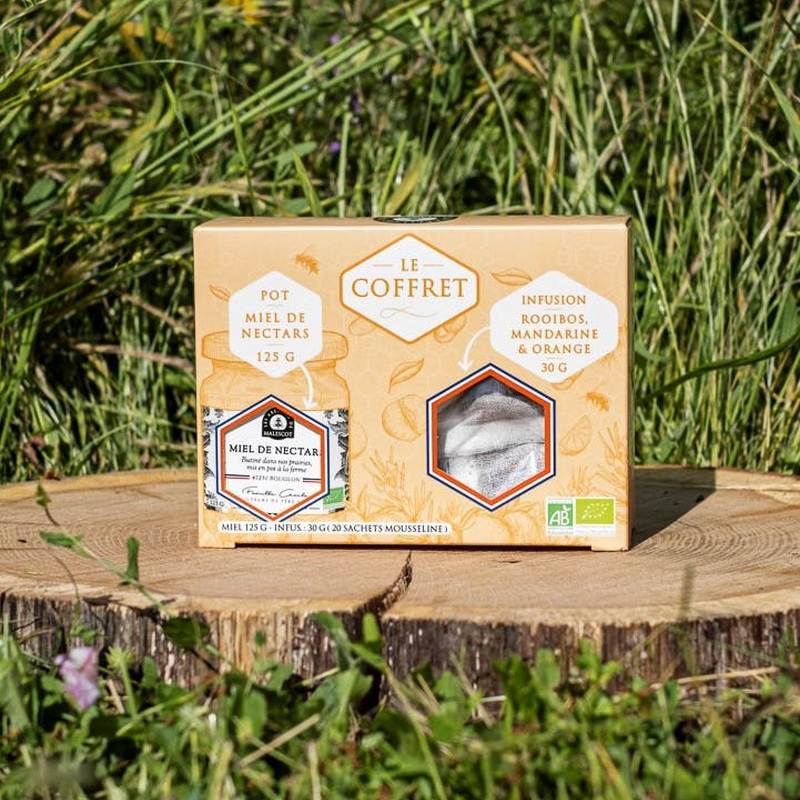 Les-abeilles-de-Malescot-coffret rooibos mandarine orange et miel une idee cadeau chez ugo et lea  (1)