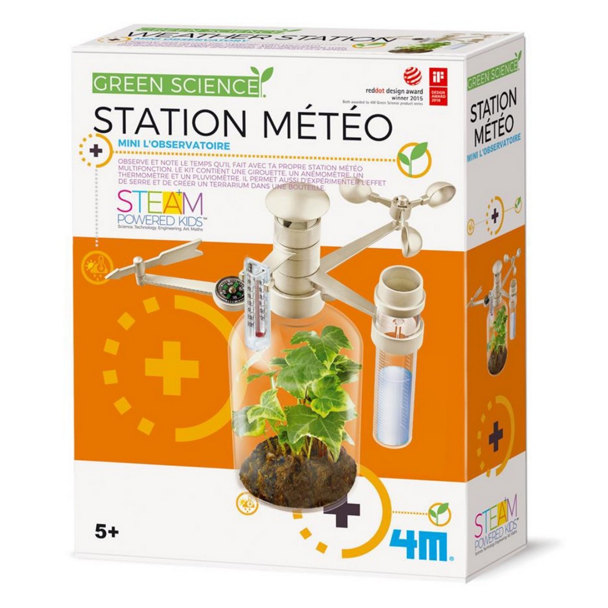 Cadeau CE - Station météo en acier bois et verre pas cher