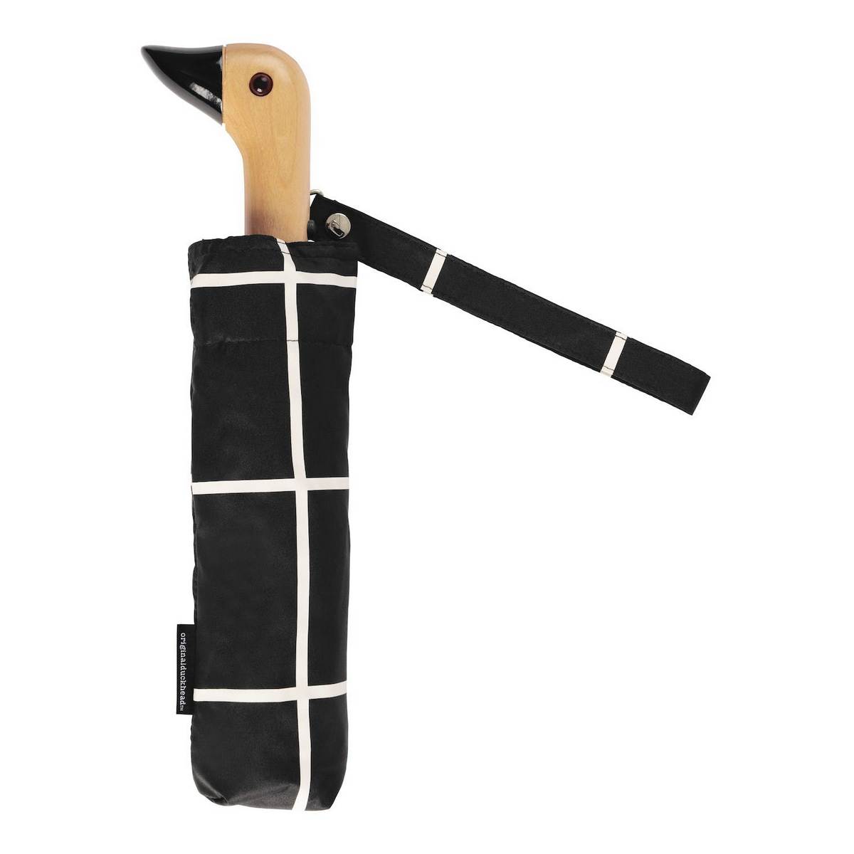 Parapluie tête de canard noir et blanc motif grille